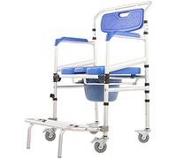 XiRah Aluminum Alloy Wheelchair, Shower Seat, Folding Pedal, with Backrest and Armrests and Toilet Bowl, Bedside Commode Chair