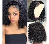 XIROM UN Short Black Wavy Wig for Women 14 Inch Shoulder Length Middle Parting Curly Wavy Bob Wig Natural Looking Synthetic Heat Resistant Fiber Wig for Women