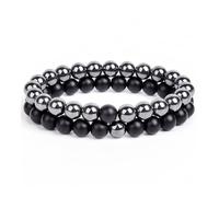 XIRUIFI 2pcs/Set Bracelet Couples Distance Black White Natural Stone Lava Tiger Eye Beaded Yoga For Men Women Elastic Rope Jewelry Gift(19cm-7.5inch_8MM_35)