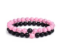 XIRUIFI 2pcs/Set Bracelet Couples Distance Black White Natural Stone Lava Tiger Eye Beaded Yoga For Men Women Elastic Rope Jewelry Gift(19cm-7.5inch_6MM_20)