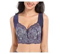 XIRUJNFD Air Ultimate Lift Bra Stretch Full-Figure Seamless Lace Cut-Out Bra, Plus Size Bra Push Up Bralette, Sleep Bras (Blue,S)