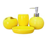XIRYAER Yellow Bathroom Accessories Set 4 Piece Ceramic Bathroom Decor Accessory Set with Toothbrush Holder,Lotion Dispenser, Soap Dish,Cup