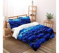 XIRYERSD Blue Roses Full Bedding Set Theme Bedspread Rose Themes Duvet Cover Set Chic Breathable Quilt Cover Universal for All Seasons with Pillow Double（200x200cm）