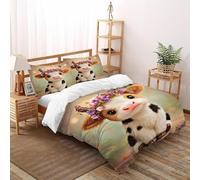 XIRYERSD Calf Flower Wreath Bedding Set Theme Bedspread Animal Theme Wildlife Duvet Cover Set Microfiber Comforter Cover Universal for All Seasons with Pillow Double（200x200cm）