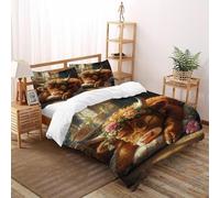 XIRYERSD Cow Flower Wreath Bedding Set 3D Digital Printing Animal Theme Wildlife Duvet Cover Set Microfiber Quilt Cover 3 Pieces for Boys & Girls with Pillowcase Double（200x200cm）