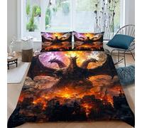 XIRYERSD Dragon City Bedding Set 3D Digital Printing Animal Theme Wildlife Duvet Cover Set Chic Breathable Quilt Cover Universal for All Seasons with Pillowcase King(220x240cm)
