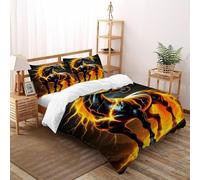 XIRYERSD Flame Horse Bedding Set 3D Design Thunder Rocky Animal Duvet Cover Set 3 Pieces Chic Breathable Comforter Cover Universal for All Seasons with Pillowcase Double（200x200cm）