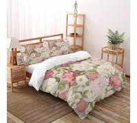 XIRYERSD Flowers Leaves Bedding Set 3D Design Elegant Garden Plants Duvet Cover Set 3 Pieces Chic Breathable Comforter Cover Universal for All Seasons with Pillowcase Super King（260x220cm）