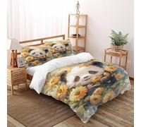 XIRYERSD Panda Sunflower Bedding Set Theme Bedspread Animal Themes Wildlife Duvet Cover Set Microfiber Comforter Cover Universal for All Seasons with Pillowcase Double（200x200cm）