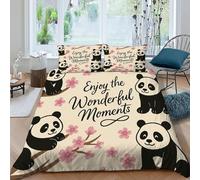 XIRYERSD Pandas Flowers Bedding Set Theme Bedspread Warm Forest Animals Duvet Cover Set Microfiber Comforter Cover Universal for All Seasons with Pillow King（220x240cm）