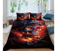 XIRYERSD Pirate Hat Fiery Bedding Set 3D Digital Printing Pirate Marine Creature Duvet Cover Set Chic Breathable Comforter Cover Girl Woman with Pillow King（220x240cm）