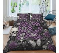 XIRYERSD Purple Checkerboard Bedding Set Digital Printe Gothic GothicBeings Duvet Cover Set Microfiber Quilt Cover Suitable for Family,couple,children Pillowcase King（220x240cm）