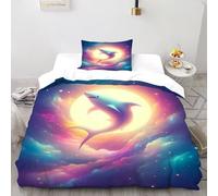 XIRYERSD Shark Moon Bedding Set Theme Bedspread Animal Themes Marine Animals Duvet Cover Set Chic Breathable Quilt Cover for Boys&Girls with Pillowcase Single（135x200cm）