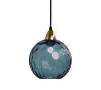 XIRYTU-H 15cm/5.9'' Industrial Vintage Spherical Glass Pendant Light, E27 Ceiling Hanging Lamp, Gold Finish & Ripple Glass Globe Shade, Dining Room Bedroom Chandelier (Dark Blue, 15cm)