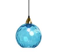XIRYTU-H 20cm/7.9’’ Industrial Vintage Spherical Glass Pendant Light, E27 Ceiling Hanging Lamp, Gold Finish & Ripple Glass Globe Shade, Dining Room Bedroom Chandelier (Azure Blue, 15cm)