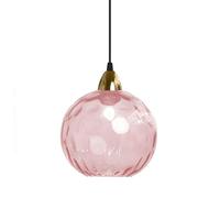 XIRYTU-H 20cm/7.9’’ Industrial Vintage Spherical Glass Pendant Light, E27 Ceiling Hanging Lamp, Gold Finish & Ripple Glass Globe Shade, Dining Room Bedroom Chandelier (Pink, 20cm)