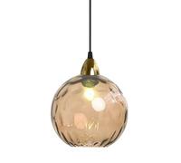 XIRYTU-H 20cm/7.9’’ Industrial Vintage Spherical Glass Pendant Light, E27 Ceiling Hanging Lamp, Gold Finish & Ripple Glass Globe Shade, Dining Room Bedroom Chandelier (Amber)