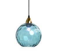 XIRYTU-H 20cm/7.9’’ Industrial Vintage Spherical Glass Pendant Light, E27 Ceiling Hanging Lamp, Gold Finish & Ripple Glass Globe Shade, Dining Room Bedroom Chandelier (Azure Blue)