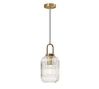 XIRYTU-H Clear Glass Pendant Light with Brass Gold Base, Clear Ceiling Light Hanging Lamp for Bedside Dining Table Kitchen Island (14cm)
