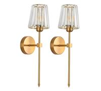 XIRYTU-H Gold Crystal Wall Sconce Lights - Set of 2,Modern Luxury Brass Wall Light Fixtures with K9 Crystal Shades, Hardwired E27 Wall Lamp for Bedroom, Living Room, Hallway (Umbrella)