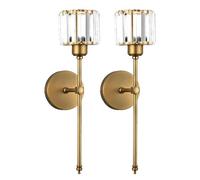 XIRYTU-H Gold Crystal Wall Sconce Lights - Set of 2,Modern Luxury Brass Wall Light Fixtures with K9 Crystal Shades, Hardwired E27 Wall Lamp for Bedroom, Living Room, Hallway (Cylindrical)