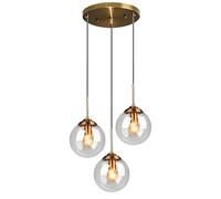 XIRYTU-H Industrial Vintage 3 Way Pendant Light with Brass Metal Finish,Adjustable Dining Room Lights Ceiling Over Table,3-in-1 Glass Ball Hanging Lamp for Kitchen Island Loft Bar (Clear, Spiral)