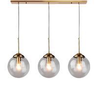 XIRYTU-H Industrial Vintage 3 Way Pendant Lights Cluster in Brass Metal Finish, Complex 3-in-1 Glass Ball Ceiling Hanging Lamp, Kitchen Island Loft Bar Chandelier (Clear, Straight)