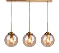 XIRYTU-H Industrial Vintage 3 Way Pendant Lights with Brass Metal Finish,Adjustable Dining Room Lights Ceiling Over Table,3-in-1 Glass Ball Hanging Lamp for Kitchen Island Loft Bar (Amber, Straight)