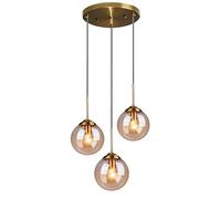 XIRYTU-H Industrial Vintage 3 Way Pendant Light with Brass Metal Finish,Adjustable Dining Room Lights Ceiling Over Table,3-in-1 Glass Ball Hanging Lamp for Kitchen Island Loft Bar (Amber, Spiral)
