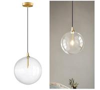 XIRYTU-H Minimalist Transparent Glass Ball Pendant Light in Gold Finish, Height Adjustable G4 LED Ceiling Haning Light for Dining Room & Living Room (15CM)