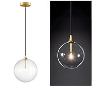 XIRYTU-H Minimalist Transparent Glass Ball Pendant Light in Gold Finish, Height Adjustable G4 LED Ceiling Haning Light for Dining Room & Living Room (20CM)