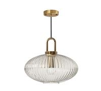 XIRYTU-H Modern Clear Striped Glass Pendant Light Fixture, Brass Imitation Finish, Adjustable 150cm Cord, E27 Ceiling Hanging Lamp for Kitchen, Bedroom, Dining Room (30cm)