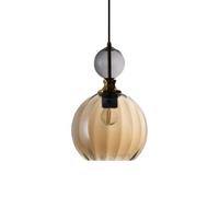 XIRYTU-H Modern Colorful Striped Glass Pendant Light with Gold Metal Accent, E27 Hand-Blown Globe Ceiling Hanging Lamp for Kitchen Island, Dining Room, Bedroom,Height Adjustable (Amber)