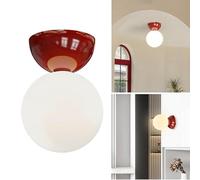 XIRYTU-H Modern Flush Mount Glass Ceiling Light or Wall Sconce Lamp, Metal & Glass Globe, G9 Small Lighting Fixture for Bedroom Bathroom Hallway (Silver) (Red)