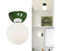 XIRYTU-H Modern Flush Mount Glass Ceiling Light or Wall Sconce Lamp, Metal & Glass Globe, G9 Small Lighting Fixture for Bedroom Bathroom Hallway (Silver) (Green)