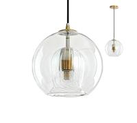 XIRYTU-H Modern Glass Globe Pendant Light with Gold Socket, E27 Industrial Hanging Lamp, Kitchen Island Ceiling Light for Dining Rooms, Living Rooms, Staircases (Amber, 25CM)