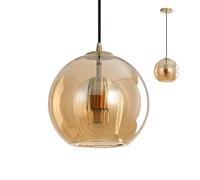 XIRYTU-H Modern Glass Globe Pendant Light with Gold Socket, E27 Industrial Hanging Lamp, Kitchen Island Ceiling Light for Dining Rooms, Living Rooms, Staircases (Amber, 25CM)