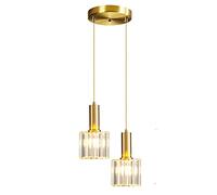 XIRYTU-H Modern Mini Crystal Pendant Light for Kitchen Island Dining Room Bedroom,Gold Base Crystal Ceiling Lamp Hanging Light (2-Light)