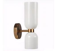 XIRYTU-H Modern Minimalist 2-Light Gold Wall Sconce Lighting with Glass Shades, E14 Indoor Wall Lamp for Bedroom, Bathroom Vanity, Living Room (White)