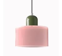XIRYTU-H Modern Multi-Colour Glass Pendant Light, E27 Hanging Ceiling Lamp, Height Adjustable 200cm Cable, Metal & Glass Lighting Fixture for Kitchen, Dining Room, Café, Bar (15CM, Pink)