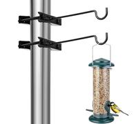 Xisakaca 2-Pack Bird Feeder Hanger, Metal Clamp-On Deck Hook for Railing Pole, Outdoor Hanging Bracket for Plant, Camping Lantern Rack, Windproof Tree Branch