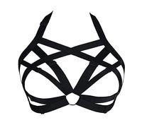 XISESEA Women Cage Bra Harness Elastic Hollow Out Strappy Bra Lingerie Goth Cupless Body Harness - black - One size