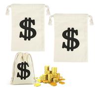 Xishoyen Pack of 2 Money Bags, Coin Bag with Dollar Sign, Canvas Money Bag, Thief Money Bag with Drawstring, Bank Robber Purses, Money Bag Costume for Scavenger Hunts, Western Cowboy Costume
