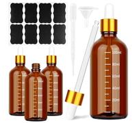 Xishoyen Pack of 4 Pipette Bottles, 100ml Glass with Pipette, Scale, Brown, Dropper, Sticker for Beauty, Health, Aromatherapy, Essential Oils, Perfume Oils