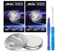 Xislet 2 Pack CR2032 Remote Key FOB Battery OEM Replacement for Altima Jeep Dodge Chrysler Subaru Toyota 2032 Smart Key Remote Keyless Fobs 3V Lithium Coin Batteries with Opening/Pry Tool