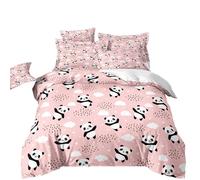 Xisnuient 2/3 Pieces Duvet Cover Set for Boys Girls Cute Cartoon Bamboo Black and White Panda Microfiber Single Double King Bedding Set Zipper Quilt Cover and Pillowcase (Pink,Double Size)