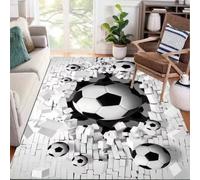 Xisnuient 3D Broken Football Graffiti Print Flannel Area Rug, Non-Slip Backing Soft Floor Carpet for Kids Bedroom Living Room Playroom Home Sports Decor, 50x80 cm, Color 4