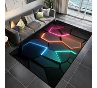 Xisnuient 3D Cool Neon Line Style Game Carpet, A Must-have Ambient Decorative Rug for Teenagers- Kids Gaming Rooms, Large Soft Carpet for Modern Gamer Girl's Bedroom, Living Room (Colour 1,120x160cm)