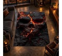 Xisnuient 3D Lava Skull Area Rug, Non-Slip Soft Floor Carpet, Cracked Magma Skull Pattern for Living Room Bedroom Game Room, Gothic Halloween Home Decor (COLOR-1,60x90cm)