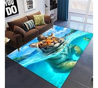Xisnuient Animal Area Rug, Large Living Room Rug Horse Tiger Leopard Flannel Rug Kids Bedroom Rug Galaxy Planet Nursery Rug Door Mat Anti-Slip Bath Mat Runner Gymnastics Yoga Mat (Blue,140x180 cm)